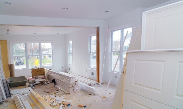 Material for under construction, remodeling and renovation from room white door and molding